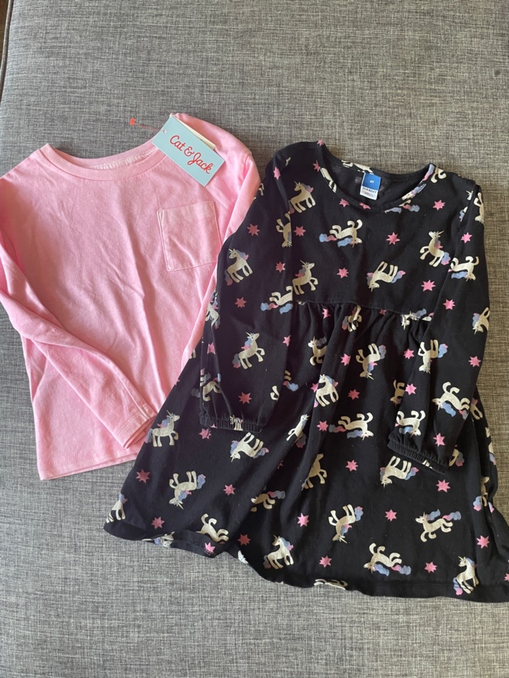 Cat & Jack Pink Long-Sleeve Top with Black Unicorn-Print
